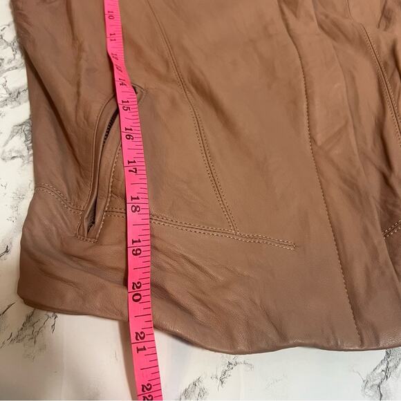 Veda leather motorcycle jacket tan blush Sz M - Picture 5 of 6